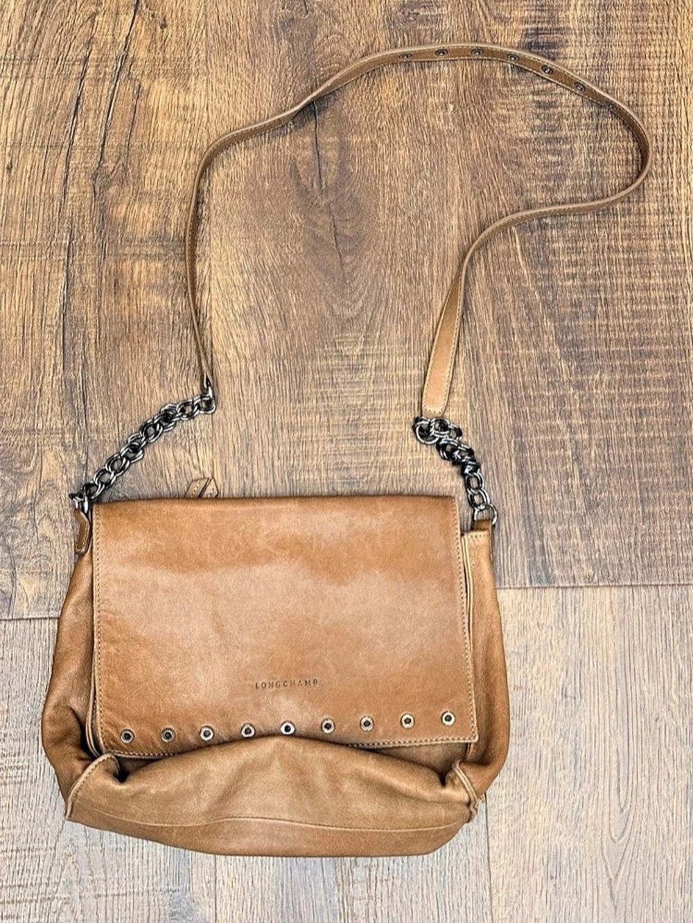 Longchamp Paris Rocks Flap Shoulder Bag Brown Crossbody Bag